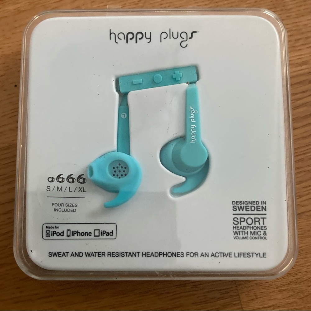 Happy Plugs sport headphones with Mic and volume control NWT adjustable size